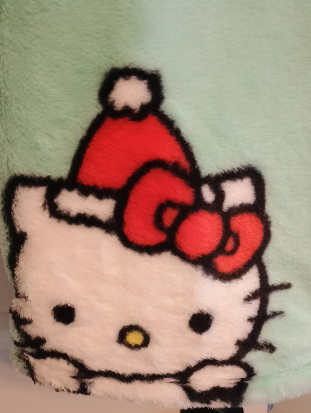 NWT Ultra Fine Faux Hello Kitty Throw - Mint Green with Red Holiday Print